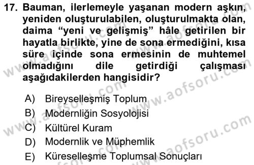 Çağdaş Sosyoloji Kuramları Dersi Ara Sınavı Deneme Sınav Soruları 17. Soru