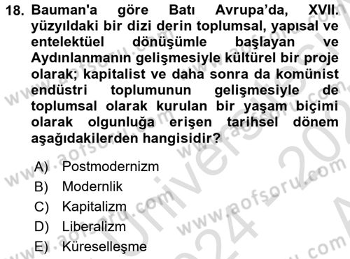 Çağdaş Sosyoloji Kuramları Dersi Ara Sınavı Deneme Sınav Soruları 18. Soru