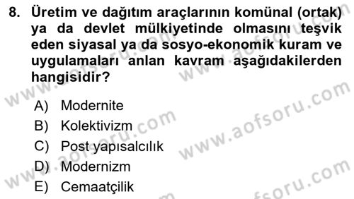 Çağdaş Sosyoloji Kuramları Dersi 2024 - 2025 Yılı (Vize) Ara Sınav Soruları 8. Soru