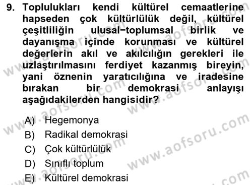 Çağdaş Sosyoloji Kuramları Dersi Ara Sınavı Deneme Sınav Soruları 9. Soru