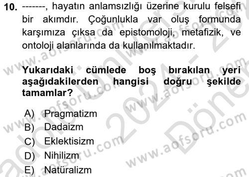 Çağdaş Sosyoloji Kuramları Dersi 2024 - 2025 Yılı (Final) Dönem Sonu Sınav Soruları 10. Soru