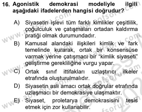Çağdaş Sosyoloji Kuramları Dersi 2024 - 2025 Yılı (Final) Dönem Sonu Sınav Soruları 16. Soru