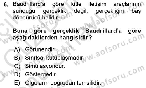 Çağdaş Sosyoloji Kuramları Dersi 2024 - 2025 Yılı (Final) Dönem Sonu Sınav Soruları 6. Soru