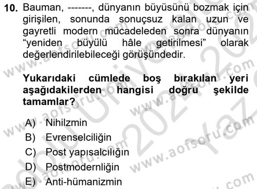 Çağdaş Sosyoloji Kuramları Dersi 2024 - 2025 Yılı Yaz Okulu Sınav Soruları 10. Soru