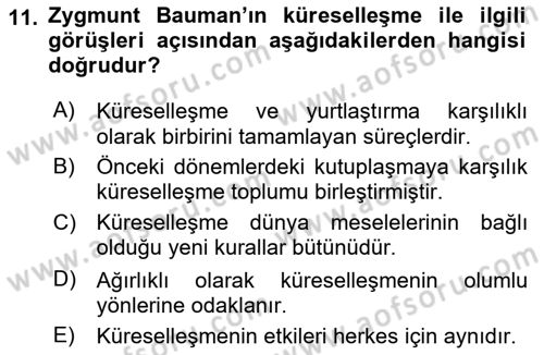 Çağdaş Sosyoloji Kuramları Dersi 2024 - 2025 Yılı Yaz Okulu Sınav Soruları 11. Soru