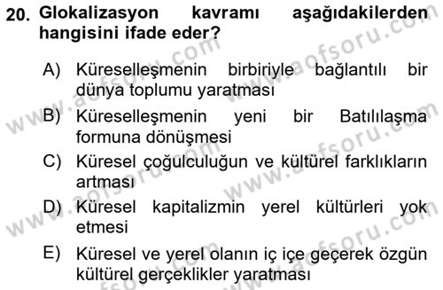 Çağdaş Sosyoloji Kuramları Dersi 2024 - 2025 Yılı Yaz Okulu Sınav Soruları 20. Soru
