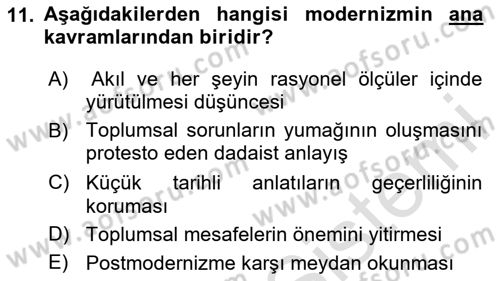 Çağdaş Sosyoloji Kuramları Dersi 2025 - 2026 Yılı (Vize) Ara Sınav Soruları 11. Soru
