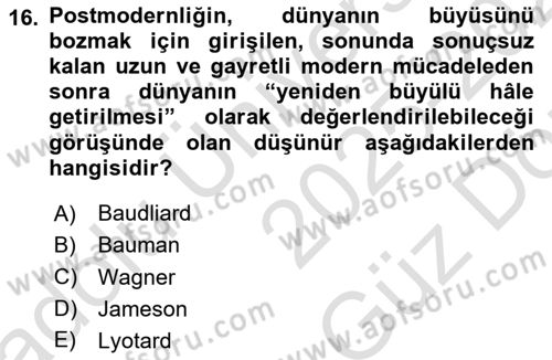 Çağdaş Sosyoloji Kuramları Dersi 2025 - 2026 Yılı (Vize) Ara Sınav Soruları 16. Soru