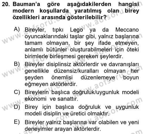 Çağdaş Sosyoloji Kuramları Dersi 2025 - 2026 Yılı (Vize) Ara Sınav Soruları 20. Soru