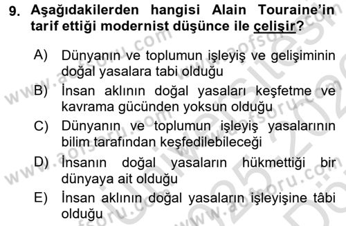Çağdaş Sosyoloji Kuramları Dersi 2025 - 2026 Yılı (Vize) Ara Sınav Soruları 9. Soru