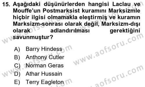 Çağdaş Sosyoloji Kuramları Dersi 2025 - 2026 Yılı (Final) Dönem Sonu Sınav Soruları 15. Soru
