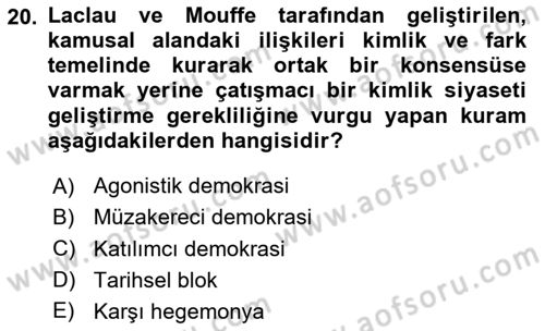 Çağdaş Sosyoloji Kuramları Dersi 2025 - 2026 Yılı (Final) Dönem Sonu Sınav Soruları 20. Soru
