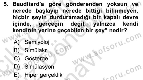Çağdaş Sosyoloji Kuramları Dersi 2025 - 2026 Yılı (Final) Dönem Sonu Sınav Soruları 5. Soru
