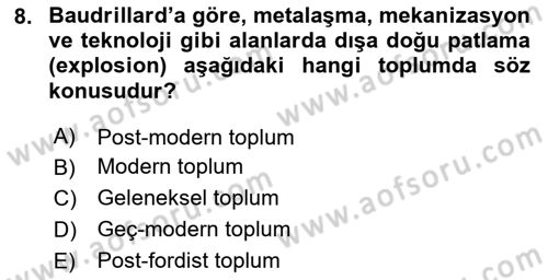 Çağdaş Sosyoloji Kuramları Dersi 2025 - 2026 Yılı (Final) Dönem Sonu Sınav Soruları 8. Soru