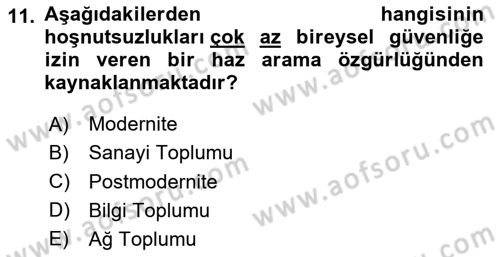 Çağdaş Sosyoloji Kuramları Dersi 2025 - 2026 Yılı Yaz Okulu Sınav Soruları 11. Soru