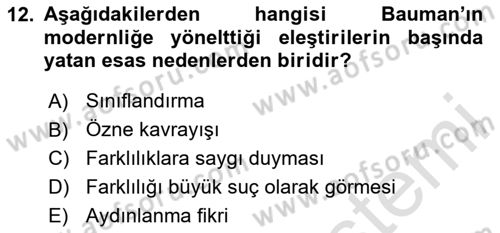 Çağdaş Sosyoloji Kuramları Dersi 2025 - 2026 Yılı Yaz Okulu Sınav Soruları 12. Soru