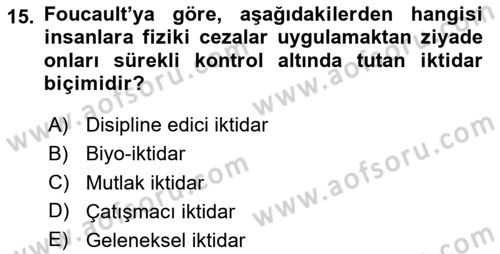 Çağdaş Sosyoloji Kuramları Dersi 2025 - 2026 Yılı Yaz Okulu Sınav Soruları 15. Soru