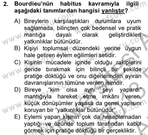 Sosyolojide Yakın Dönem Gelişmeler Dersi 2012 - 2013 Yılı (Vize) Ara Sınav Soruları 2. Soru