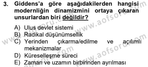 Sosyolojide Yakın Dönem Gelişmeler Dersi 2012 - 2013 Yılı (Final) Dönem Sonu Sınav Soruları 3. Soru