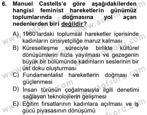 Sosyolojide Yakın Dönem Gelişmeler Dersi 2012 - 2013 Yılı (Final) Dönem Sonu Sınav Soruları 6. Soru