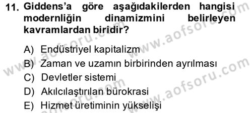 Sosyolojide Yakın Dönem Gelişmeler Dersi 2013 - 2014 Yılı (Vize) Ara Sınav Soruları 11. Soru