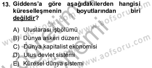 Sosyolojide Yakın Dönem Gelişmeler Dersi 2013 - 2014 Yılı (Vize) Ara Sınav Soruları 13. Soru