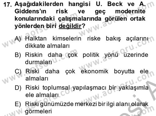 Sosyolojide Yakın Dönem Gelişmeler Dersi 2013 - 2014 Yılı (Vize) Ara Sınav Soruları 17. Soru