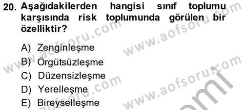 Sosyolojide Yakın Dönem Gelişmeler Dersi 2013 - 2014 Yılı (Vize) Ara Sınav Soruları 20. Soru