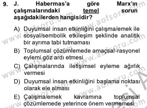 Sosyolojide Yakın Dönem Gelişmeler Dersi 2013 - 2014 Yılı (Vize) Ara Sınav Soruları 9. Soru