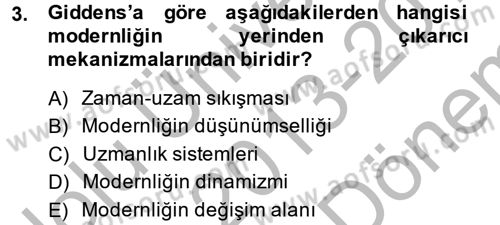 Sosyolojide Yakın Dönem Gelişmeler Dersi 2013 - 2014 Yılı (Final) Dönem Sonu Sınav Soruları 3. Soru