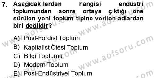 Sosyolojide Yakın Dönem Gelişmeler Dersi 2013 - 2014 Yılı (Final) Dönem Sonu Sınav Soruları 7. Soru