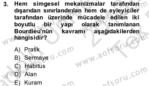 Sosyolojide Yakın Dönem Gelişmeler Dersi 2013 - 2014 Yılı Tek Ders Sınav Soruları 3. Soru