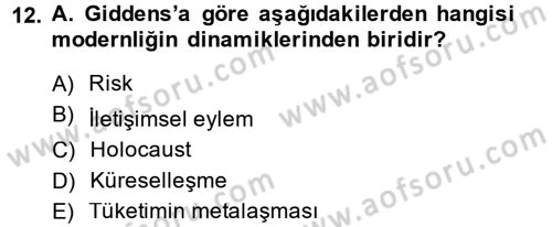 Sosyolojide Yakın Dönem Gelişmeler Dersi 2014 - 2015 Yılı (Vize) Ara Sınav Soruları 12. Soru