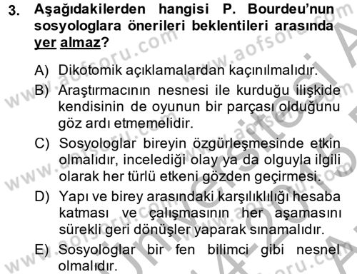 Sosyolojide Yakın Dönem Gelişmeler Dersi 2014 - 2015 Yılı (Vize) Ara Sınav Soruları 3. Soru