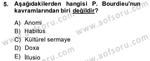 Sosyolojide Yakın Dönem Gelişmeler Dersi 2014 - 2015 Yılı (Vize) Ara Sınav Soruları 5. Soru