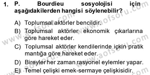 Sosyolojide Yakın Dönem Gelişmeler Dersi 2014 - 2015 Yılı (Final) Dönem Sonu Sınav Soruları 1. Soru