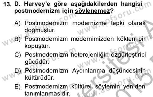 Sosyolojide Yakın Dönem Gelişmeler Dersi 2014 - 2015 Yılı (Final) Dönem Sonu Sınav Soruları 13. Soru