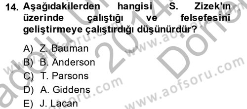 Sosyolojide Yakın Dönem Gelişmeler Dersi 2014 - 2015 Yılı (Final) Dönem Sonu Sınav Soruları 14. Soru