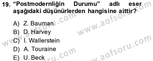 Sosyolojide Yakın Dönem Gelişmeler Dersi 2014 - 2015 Yılı (Final) Dönem Sonu Sınav Soruları 19. Soru