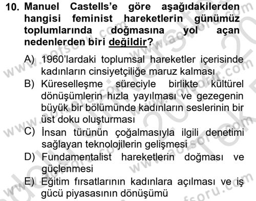 Sosyolojide Yakın Dönem Gelişmeler Dersi 2014 - 2015 Yılı Tek Ders Sınav Soruları 10. Soru