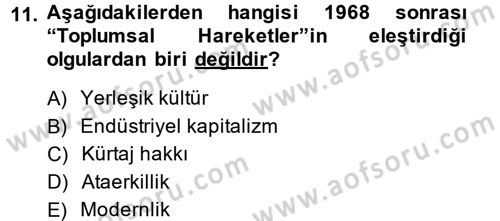 Sosyolojide Yakın Dönem Gelişmeler Dersi 2014 - 2015 Yılı Tek Ders Sınav Soruları 11. Soru