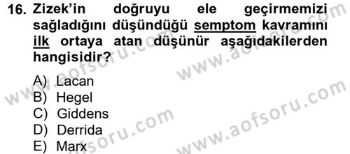 Sosyolojide Yakın Dönem Gelişmeler Dersi 2014 - 2015 Yılı Tek Ders Sınav Soruları 16. Soru