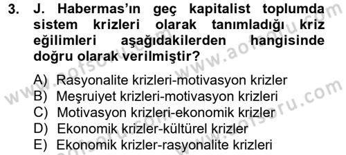 Sosyolojide Yakın Dönem Gelişmeler Dersi 2014 - 2015 Yılı Tek Ders Sınav Soruları 3. Soru