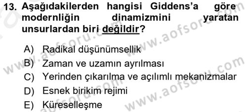 Sosyolojide Yakın Dönem Gelişmeler Dersi 2015 - 2016 Yılı (Vize) Ara Sınav Soruları 13. Soru