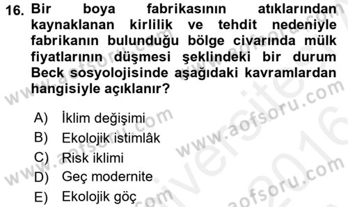 Sosyolojide Yakın Dönem Gelişmeler Dersi 2015 - 2016 Yılı (Vize) Ara Sınav Soruları 16. Soru