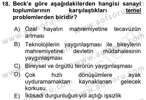 Sosyolojide Yakın Dönem Gelişmeler Dersi 2015 - 2016 Yılı (Vize) Ara Sınav Soruları 18. Soru
