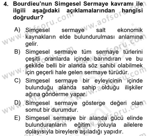 Sosyolojide Yakın Dönem Gelişmeler Dersi 2015 - 2016 Yılı (Vize) Ara Sınav Soruları 4. Soru