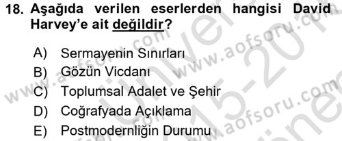 Sosyolojide Yakın Dönem Gelişmeler Dersi 2015 - 2016 Yılı (Final) Dönem Sonu Sınav Soruları 18. Soru