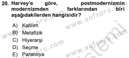 Sosyolojide Yakın Dönem Gelişmeler Dersi 2015 - 2016 Yılı (Final) Dönem Sonu Sınav Soruları 20. Soru