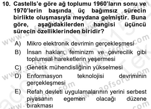 Sosyolojide Yakın Dönem Gelişmeler Dersi 2015 - 2016 Yılı Tek Ders Sınav Soruları 10. Soru